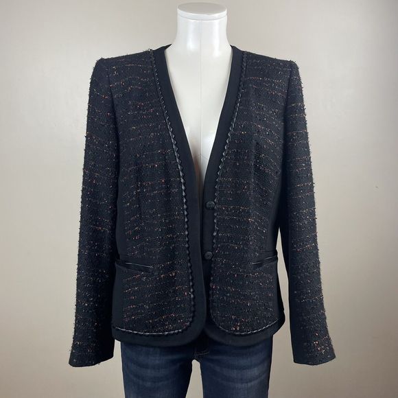 Lafayette 148 New York Jackets & Blazers - Lafayette 148 New York Black Textured Tweed Snap Up Blazer Jacket 10 Classic